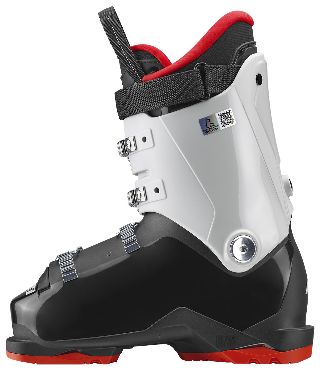 Nordica Speedmachine J4 Junior Ski Boots with four aluminum buckles, lightweight Triax shell, 25 mm power strap and Comfort Fit liner.