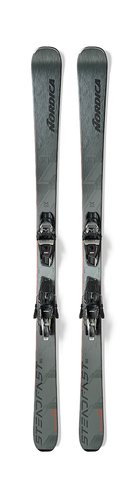A pair of gray and black 2027 Nordica Steadfast 80 DC skis that are designed for intermediate skiers.