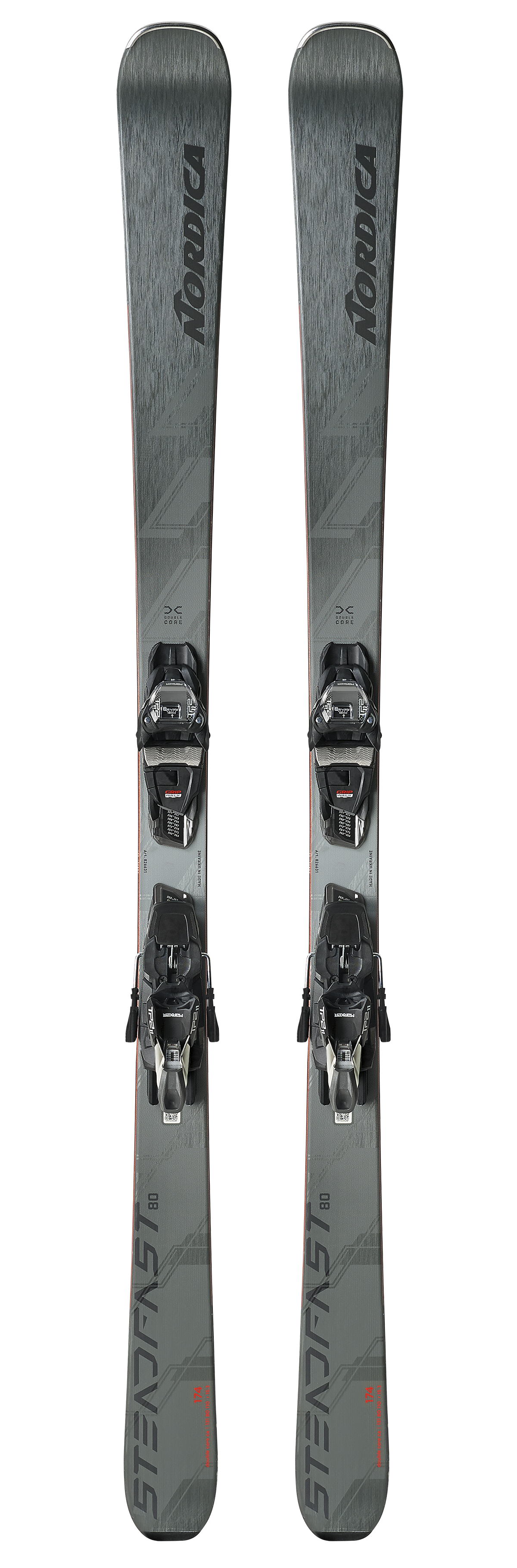 Nordica Steadfast 80 DC Skis 2027 in Grey Green and Anthracite with Marker TP2 Light 11 FDT bindings and Double Core construction.