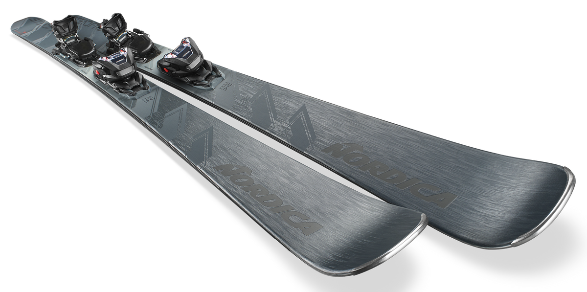 Nordica Steadfast 85 DC Skis 2027 in Grey Blue and Anthracite with TPX 12 bindings and Energy Ti Double Core construction.