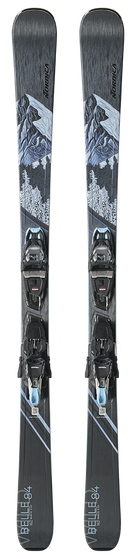 Nordica Wild Belle DC 84 Skis 2027 in Black and Blue with TP2 Light 11 FDT bindings and Double Core construction.