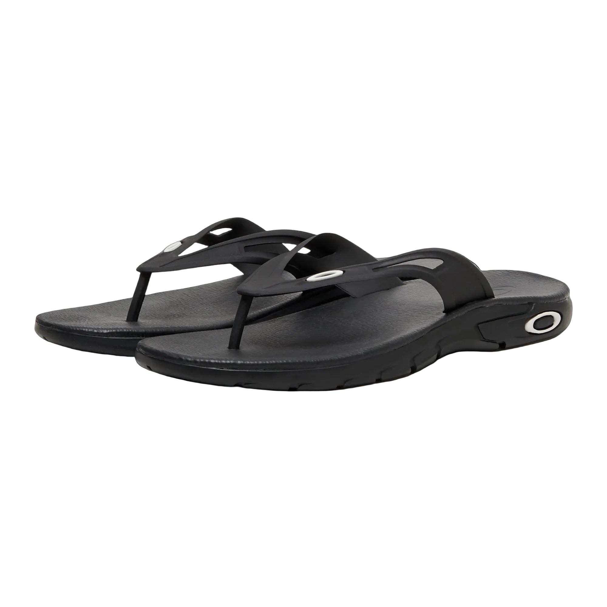 A pair of black Oakley Ellipse Flip flip-flop sandals on a white background