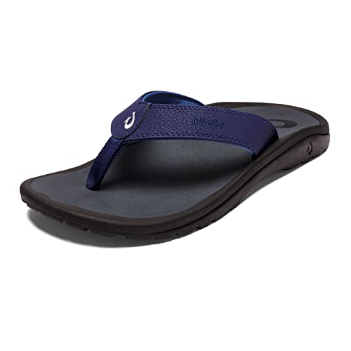 Blue and black Olukai Junior Boys Ohana flip-flop sandal on a white background