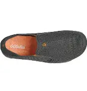 Grey Olukai Men's Nohea Mesh slip-on shoe with orange accents on a white background