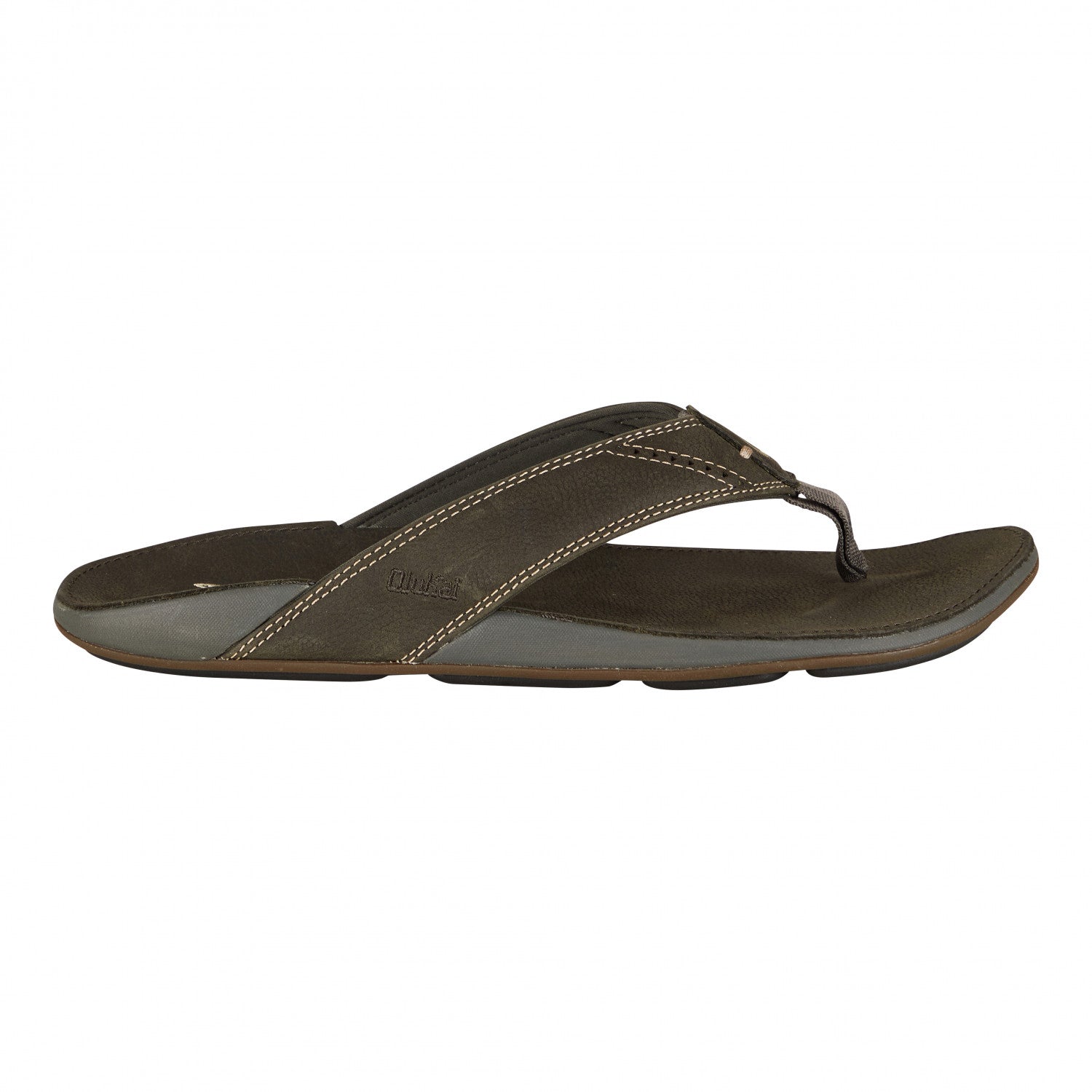 A brown Olukai Mens Nui Sandal on a white background