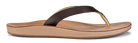 A brown leather Olukai Women's Nonohe flip-flop sandal on a white background