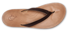 A brown leather Olukai Women's Nonohe flip-flop sandal on a white background