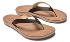 A pair of brown leather Olukai Women's Nonohe flip-flop sandals on a white background