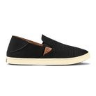 Black Olukai Women's Pehuea slip-on shoe that features a collapsible heel with a white sole on a white background