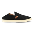 Black Olukai Women's Pehuea slip-on shoe that features a collapsible heel with a white sole on a white background