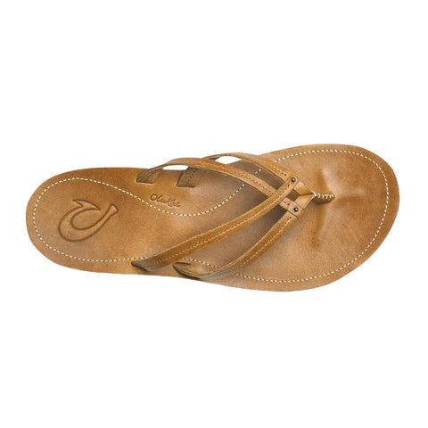 A brown leather Olukai Women's U'i sandal on a white background