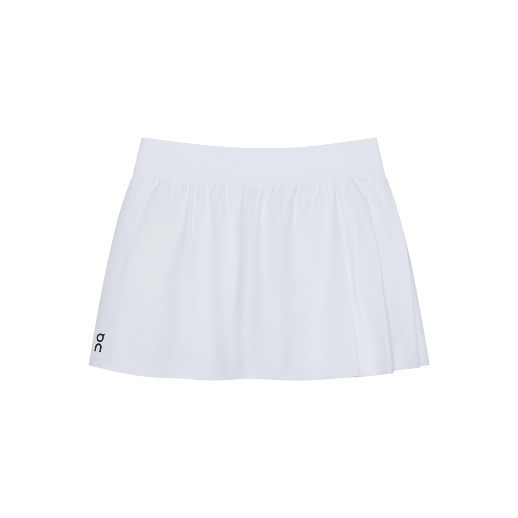 On Women's Court Pleated Skirt featuring lightweight performance fabric, pleated styling, built-in shorts, and athletic comfort.