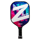An ONIX Composite Z Junior pickleball paddle that features a fun blue, pink, and white colour scheme