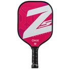ONIX Z5 Graphite Pickleball Paddle with a predominantly pink and white color scheme, featuring the ONIX brand logo and the letter 'Z' in large white font on the face of the paddle.