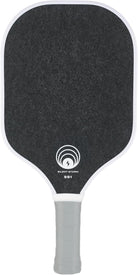 An OWL Silent Storm pickleball paddle that shows off the grey and white noise reducing surface