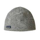 Front view of a birch white Patagonia Better Sweater Beanie featuring 100% recycled polyester sweater-knit fleece fabric, a doubled cuff design, and a low-profile construction.