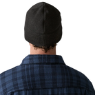Rear view of a black Patagonia Better Sweater Beanie featuring 100% recycled polyester sweater-knit fleece fabric, a doubled cuff design, and a low-profile construction.