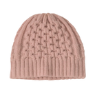 Front view of a pink frost Patagonia Coastal Cable Beanie featuring a recycled wool blend cable-knit body, an interior recycled polyester fleece headband lining, and a low-profile fit.