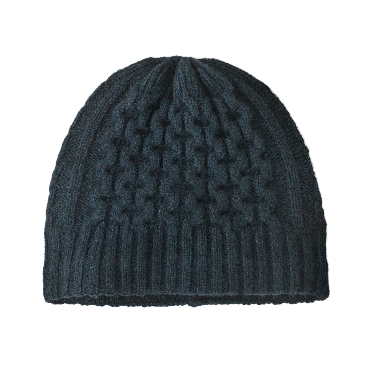 Front view of a summit blue Patagonia Coastal Cable Beanie featuring a recycled wool blend cable-knit body, an interior recycled polyester fleece headband lining, and a low-profile fit.