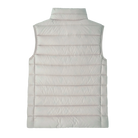 Rear view of the Patagonia Junior Down Sweater Vest featuring a NetPlus 100% postconsumer recycled nylon ripstop shell, narrow quilt-pattern baffling, 700-fill-power 100% Recycled Down insulation, a full-length center-front zipper with internal wind flap and chin guard, spandex-bound armholes, elasticized hem, and dual zippered handwarmer pockets with reflective pulls.