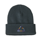 Front view of a summit blue Patagonia Junior Logo Beanie featuring a fine-gauge recycled polyester knit, a fold-over rib-knit cuff, and an embroidered front logo patch.