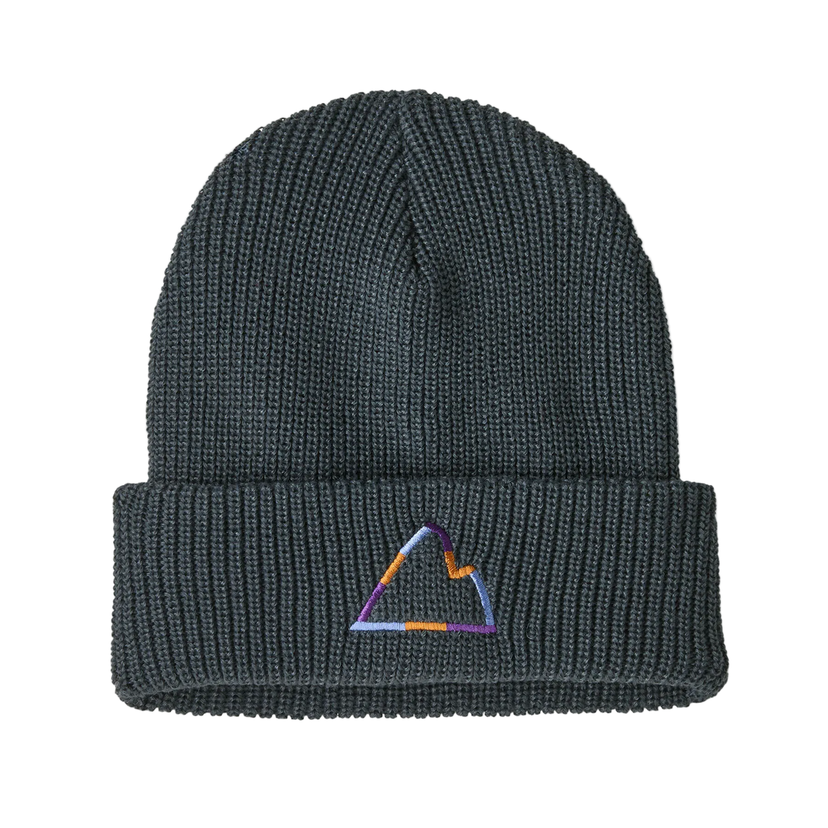 Front view of a summit blue Patagonia Junior Logo Beanie featuring a fine-gauge recycled polyester knit, a fold-over rib-knit cuff, and an embroidered front logo patch.