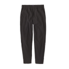 Front view of the black Patagonia Junior Midweight Layering Pants featuring 100% recycled pebbled-texture fleece fabric, a flat elastic waistband, a gusseted crotch, and flatlock seam construction.