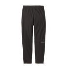 Rear view of the black Patagonia Junior Midweight Layering Pants featuring 100% recycled pebbled-texture fleece fabric, a flat elastic waistband, a gusseted crotch, and flatlock seam construction.