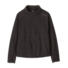 Front view of the Patagonia Junior Midweight Layering Top featuring pebbled-texture recycled fleece fabric, raglan sleeves, flatlock seam construction, underarm gussets, elastic thumb loops, and a drop-tail hem.