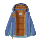 Front view of the Patagonia Junior Snow Pile Jacket featuring a 2-layer H2No Performance Standard shell, 150g body and 100g sleeve Thermogreen 100% recycled polyester insulation, a removable three-panel hood with elasticized stay-put gusset, a waterproof full-length center-front zipper with internal wind flap, zippered handwarmer pockets, a sleeve pass pocket, adjustable cuffs with Grow-Fit extendable sleeves, and an embedded RECCO reflector.