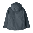 Rear view of the summit blue Patagonia Junior Storm Shift Jacket featuring a 2-layer PFC-free GORE-TEX ePE waterproof shell, fully taped seams, a three-panel hood with a reinforced brim, a coated watertight center-front zipper, watertight zippered chest, handwarmer, and pass pockets, adjustable hook-and-loop wrist cuffs, an internal powder skirt, and an embedded RECCO reflector.