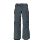 Rear view of the summit blue Patagonia Junior Storm Shift Pants featuring a 2-layer PFC-free GORE-TEX ePE waterproof shell, adjustable waistband with double-snap closure and zip fly, zippered side thigh vents, covered zippered thigh pockets, heavy-duty ankle scuff guards, internal boot gaiters with gripper elastic, Grow-Fit extendable leg cuffs, and an embedded RECCO reflector.