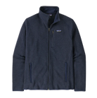 A navy blue men's Patagonia Better Sweater jacket that is made from recycled polyester and features a full-zip design.
