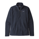 A men's New Navy Patagonia Better Sweater 1/4 Zip sweater that is made from recycled polyester and is stretchable and breathable.
