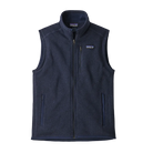 A men's New Navy Patagonia Better Sweater Vest that is made from recycled polyester and is breathable and stretchable.