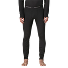 Front view of the black Patagonia Men's Capilene Thermal Weight Baselayer Bottoms featuring Polartec Power Grid fabric with an open-grid brushed interior, a flat elastic waistband, a functional fly, a gusseted crotch, and flatlock seam construction throughout the legs and cuffs.