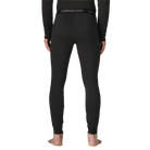 Rear view of the black Patagonia Men's Capilene Thermal Weight Baselayer Bottoms featuring Polartec Power Grid fabric with an open-grid brushed interior, a flat elastic waistband, a functional fly, a gusseted crotch, and flatlock seam construction throughout the legs and cuffs.