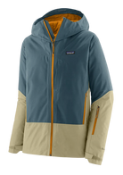 Patagonia Men’s Insulated Storm Shift Jacket showing 2-layer GORE-TEX recycled shell, body-mapped Thermogreen insulation, helmet-compatible hood, watertight center zipper, forearm pass pocket, and pit venting zips.