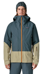 Patagonia Men’s Insulated Storm Shift Jacket showing 2-layer GORE-TEX recycled shell, body-mapped Thermogreen insulation, helmet-compatible hood, watertight center zipper, forearm pass pocket, and pit venting zips.