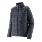 An navy blue men's Patagonia Nano Puff jacket that is designed for warmth in harsh winter conditions and can be worn underneath a shell jacket or on its own.