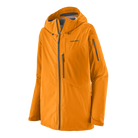 Front view of the Patagonia Men's SnowDrifter Jacket featuring a 3-layer H2No Performance Standard waterproof stretch shell fabric, a soft knit backer, a two-way adjustable helmet-compatible hood with laminated visor, a watertight full-length center-front zipper, pit zips for underarm ventilation, dual zippered chest pockets, dual zippered handwarmer pockets, an arm pass pocket, adjustable hook-and-loop cuffs, an adjustable powder skirt, and an embedded RECCO reflector.