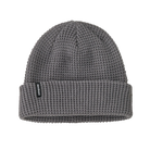 Front view of a salt grey Patagonia SnowDrifter Beanie featuring a fine-gauge recycled polyester knit, low-profile helmet-compatible crown, and an interior microfleece headband lining.