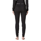 Rear view of the black Patagonia Women's Capilene Thermal Weight Baselayer Bottoms featuring Polartec Power Grid fabric with an open-grid brushed interior, a flat elastic waistband, a gusseted crotch, and flatlock seam construction throughout the legs and cuffs.