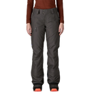 Front view of the Patagonia Women's Insulated Powder Town Pants featuring a 2-layer H2No Performance Standard shell, 60g Thermogreen 100% recycled polyester insulation, an adjustable waist with belt loops and dual-snap closure, mesh-lined outer thigh ventilation zips, zippered handwarmer pockets, articulated knees, heavy-duty inner ankle scuff guards, internal boot gaiters with gripper elastic, and an embedded RECCO reflector.