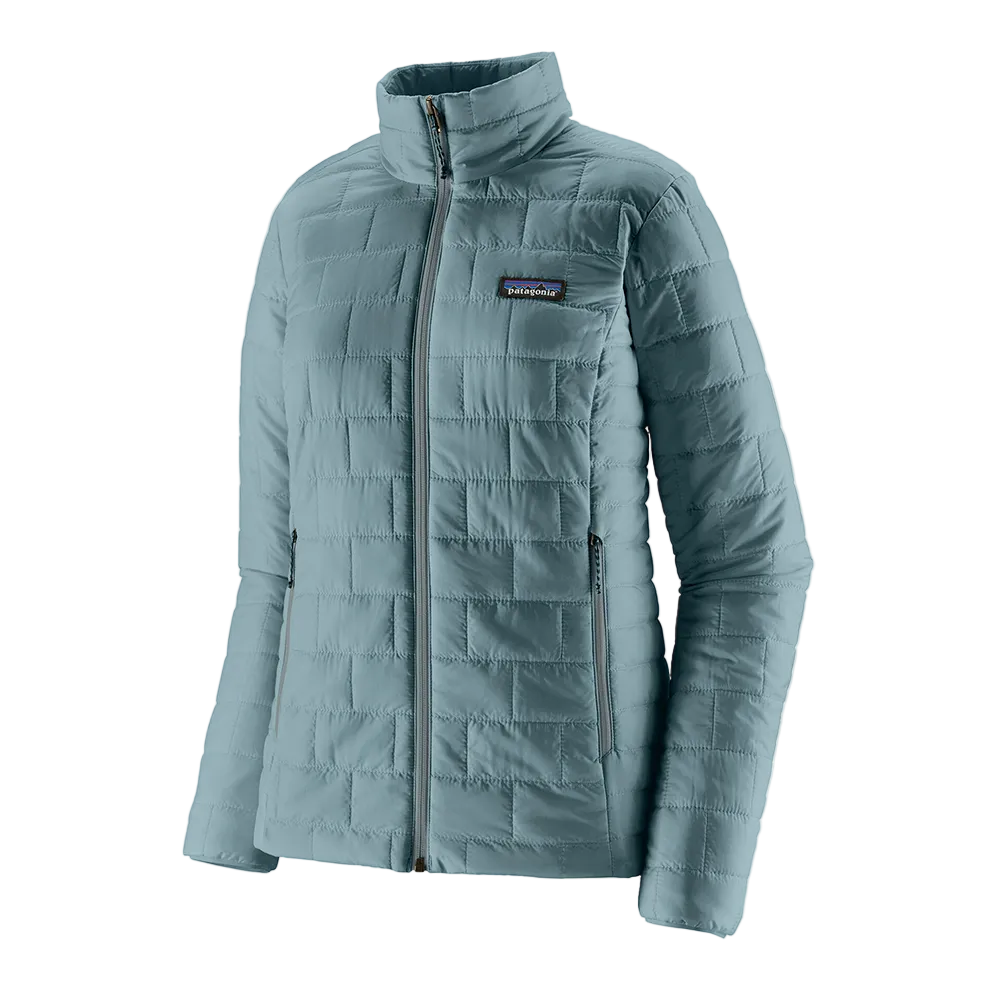 A women's Patagonia Nano Puff Jacket in Blue Sage that features a quilted insulated design for extra warmth.