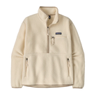 A natural Patagonia Women's Retro Pile Marsupial featuring a 100% recycled polyester double-sided shearling fleece construction, a high-pile exterior texture, a deep three-quarter center-front zipper with elastane binding, a stand-up collar, offset shoulder seams, flat-seam construction, and a mesh-lined marsupial kangaroo handwarmer pocket with dual side zipper closures.