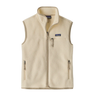 Front view of the Patagonia Women's Retro Pile Vest featuring a 100% recycled polyester double-sided shearling fleece construction, high-pile exterior texture, warp-knit mesh lining, full-length center-front zipper, tall stand-up collar, offset shoulder seams, flat-seam construction, elastane binding trim along the armholes and hem, a zippered left-chest pocket, and dual zippered handwarmer pockets.