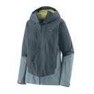 Front view of the Patagonia Women's Storm Shift Jacket featuring a 2-layer GORE-TEX fabric with 100% recycled polyester shell, a body-mapped zig-zag fleece lining, an adjustable two-way helmet-compatible hood with visor, a watertight center-front zipper, underarm pit zips for ventilation, dual zippered handwarmer pockets, a zippered chest pocket, an integrated powder skirt, and a built-in RECCO reflector.