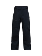 Front view of black Peak Performance Men's Alpine GORE-TEX 2L Insulated Shell Pants featuring a 2-layer GORE-TEX waterproof membrane, YKK AquaGuard zippered thigh vents, an adjustable waistband, and reinforced Cordura scuff guards.
