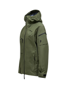 Side view of a pine needle green Peak Performance Men's Alpine GORE-TEX C-Knit 3L Shell Jacket featuring 3-layer GORE-TEX fabric with C-KNIT backer technology, YKK AquaGuard zippers, a 2-way adjustable helmet-compatible hood, and two-way underarm pit zips.
